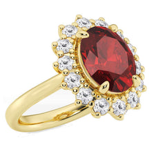 Load image into Gallery viewer, AGI Certified 3CTW Oval Lab Ruby Princess Diana Engagement Ring With Lab Diamond Halo in Choice of 14K White or Yellow Gold – 9x7mm