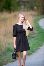 Load image into Gallery viewer, Shirt Dress with Balloon Sleeves in Black