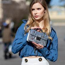 Load image into Gallery viewer, Small Leather Crossbody Bag Studded Silver Purse
