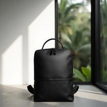 Load image into Gallery viewer, Skald Black Pebbled Leather Backpack | Slim Black Leather Backpack