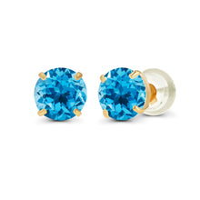 Load image into Gallery viewer, 2.00 CTW Natural Swiss Blue Topaz Stud Earrings in 14K Yellow Gold