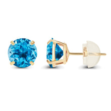 Load image into Gallery viewer, 2.00 CTW Natural Swiss Blue Topaz Stud Earrings in 14K Yellow Gold