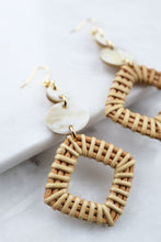 Load image into Gallery viewer, Xuan 16K Gold-Plated Brass Buffalo Horn & Rattan/Wicker Geo Statement Earrings