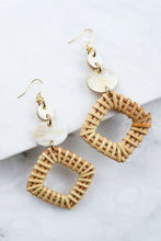 Load image into Gallery viewer, Xuan 16K Gold-Plated Brass Buffalo Horn & Rattan/Wicker Geo Statement Earrings