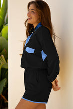 Load image into Gallery viewer, Yellow Color Block Patchwork Half Button Pullover and Shorts 2pcs Outfit