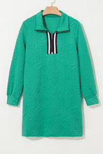 Load image into Gallery viewer, Sea Green Jacquard Textured Quarter Zipper Shift Mini Dress