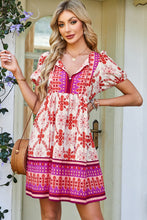 Load image into Gallery viewer, Rose Boho Floral Short Sleeve Lace-up V Neck Mini Dress
