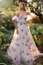 Load image into Gallery viewer, Strapless Organza Peony Print Ball Gown