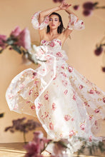 Load image into Gallery viewer, Strapless Organza Peony Print Ball Gown