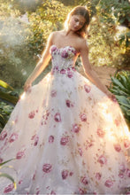 Load image into Gallery viewer, Strapless Organza Peony Print Ball Gown
