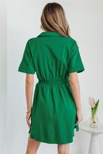 Load image into Gallery viewer, Bright Green Contrast Patchwork Half Zip Elastic Waist Short Sleeve Mini Dress