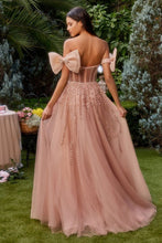 Load image into Gallery viewer, Strapless Beaded Gown With Bow Sleeve Accessories