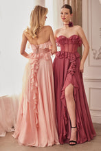 Load image into Gallery viewer, Strapless Chiffon Ruffle A-Line Dress