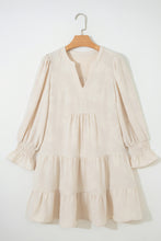 Load image into Gallery viewer, Parchment Long Sleeve Notched Neck Jacquard Tiered Mini Dress