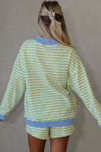 Load image into Gallery viewer, Pink Stripe Color Block Detail Long Sleeve Pullover Elastic Waist Pull On Shorts 2pcs Set