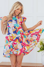 Load image into Gallery viewer, Pink Abstract Printed Ruffled Flutter Sleeve Tiered Mini Dress
