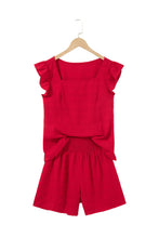 Load image into Gallery viewer, Black Textured Square Neck Top and Shirred High Waist Shorts Set