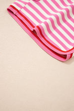 Load image into Gallery viewer, Pink Stripe Contrast Trim Short Sleeve Top Loose Shorts 2pcs Casual Outfit