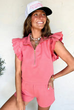 Load image into Gallery viewer, Coral Paradise Half Zipped Ruffled Short Set