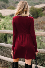 Load image into Gallery viewer, Black Frilled Neck Ribbed Knit Patchwork Long Sleeve Mini Dress