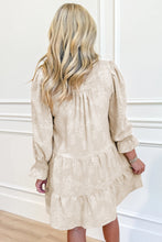Load image into Gallery viewer, Parchment Long Sleeve Notched Neck Jacquard Tiered Mini Dress