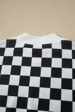 Load image into Gallery viewer, Black Checkered Print Color Block Trim Mock Neck Short Set