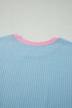Load image into Gallery viewer, Clearly Aqua Soft Ribbed Color Block Trim Casual Short Set