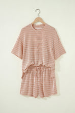 Load image into Gallery viewer, Green Stripe Raised Rib Loose Tee Drawstring Elastic Waist 2pcs Short Set