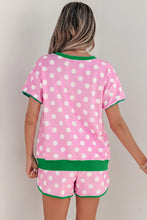 Load image into Gallery viewer, Sky Blue Polka Dot Contrast Edge Casual Short Set