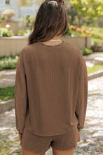 Load image into Gallery viewer, Chestnut Corded Knit Long Sleeve Top and High Waist Shorts Set
