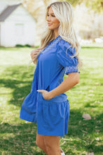 Load image into Gallery viewer, Sky Blue Embroidered Smocked Detail V Neck Short Puff Sleeve Mini Dress