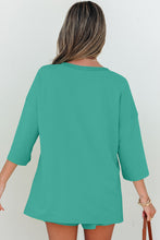 Load image into Gallery viewer, Meadow Mist Green Solid Loose V Neck Half Sleeve Tee and Shorts
