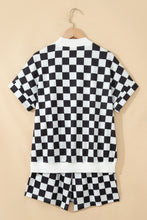 Load image into Gallery viewer, Black Checkered Print Color Block Trim Mock Neck Short Set