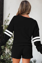 Load image into Gallery viewer, Orange Varsity Striped Sleeve Drop Shoulder Sweatshirt and Short Set