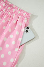 Load image into Gallery viewer, Pink Polka Dot Print Color Block Trim Mock Neck Short Set
