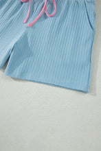 Load image into Gallery viewer, Clearly Aqua Soft Ribbed Color Block Trim Casual Short Set