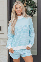 Load image into Gallery viewer, Pink Stripe Oversize Mock Neck Sweatshirt and Shorts Set