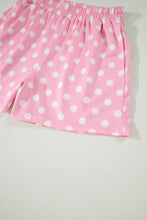 Load image into Gallery viewer, Pink Polka Dot Print Color Block Trim Mock Neck Short Set