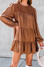 Load image into Gallery viewer, Chestnut Floral Lace Crochet Tiered Ruffled Mini Dress