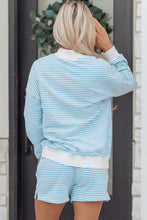 Load image into Gallery viewer, Pink Stripe Oversize Mock Neck Sweatshirt and Shorts Set