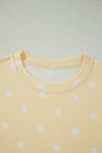 Load image into Gallery viewer, Yellow Exposed Seam Detail Polka Dot Loose Tee Drawstring Shorts Set