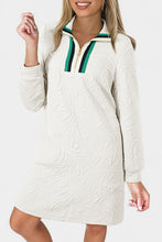 Load image into Gallery viewer, White Jacquard Textured Quarter Zipper Shift Mini Dress