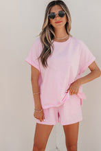 Load image into Gallery viewer, Pink Stripe Matching Oversized Tee and Drawstring Shorts Set