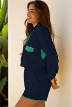 Load image into Gallery viewer, Yellow Color Block Patchwork Half Button Pullover and Shorts 2pcs Outfit