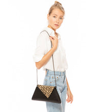 Load image into Gallery viewer, Black Leather Clutch Bag Leopard Unique Evening Purse Women's Handbag