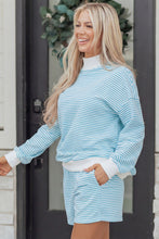 Load image into Gallery viewer, Pink Stripe Oversize Mock Neck Sweatshirt and Shorts Set