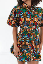 Load image into Gallery viewer, Multicolour Floral Puff Short Sleeve Shirt Mini Dress