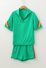 Load image into Gallery viewer, Sea Green Rainbow Colorblock Collared Short Sleeve Top 2 Piece Shorts Set