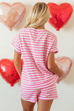 Load image into Gallery viewer, Rose Stripe Crew Neck T Shirt and Drawstring Shorts Set
