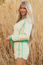 Load image into Gallery viewer, White Contrast Trim Colorblock Long Sleeve Pullover and Drawstring Shorts 2pcs Outfit